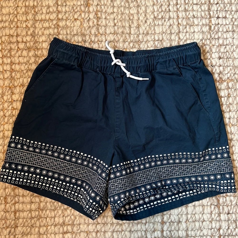 Drawstring embroidered blue shorts from asos